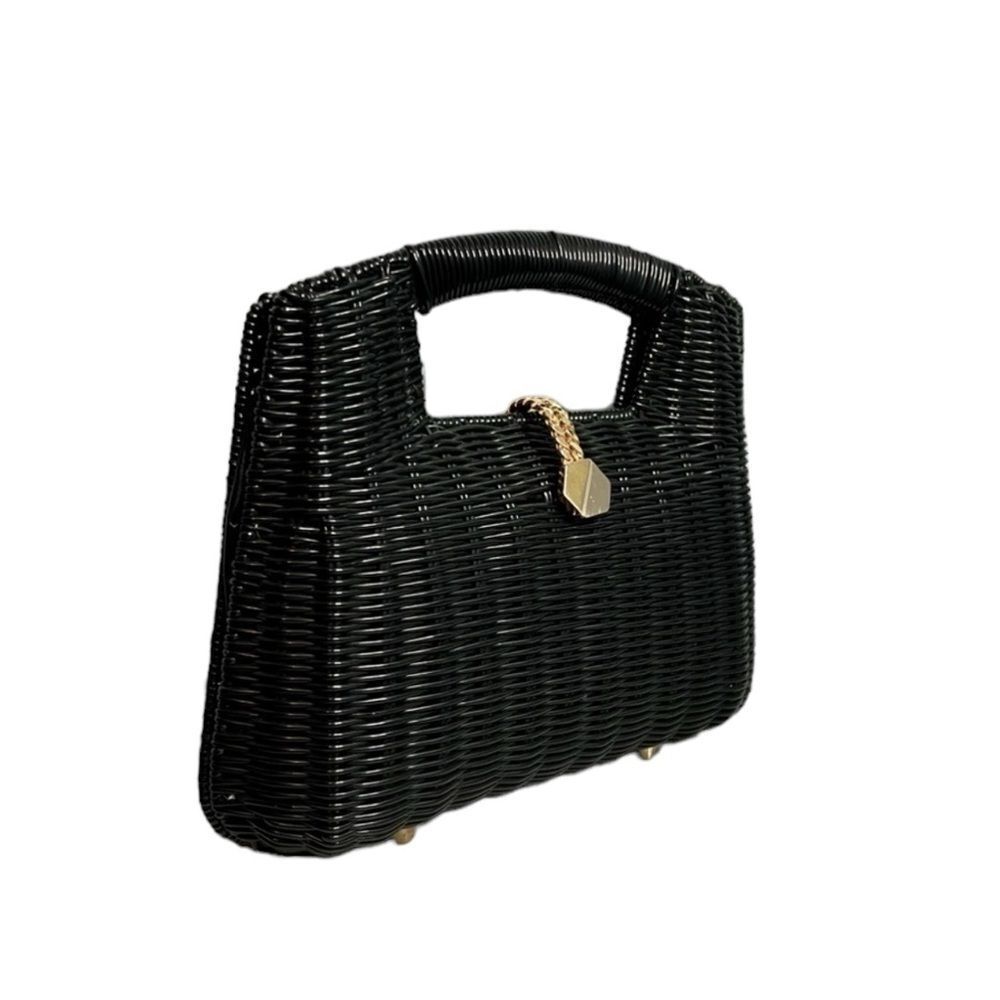 La Regal vintage black woven cutout handle chain structured basket bag
